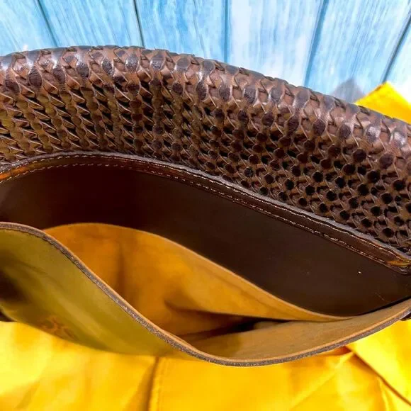 Patricia Nash Leather Woven Large Flap Saddle Crossbody Handbag Boho Purse